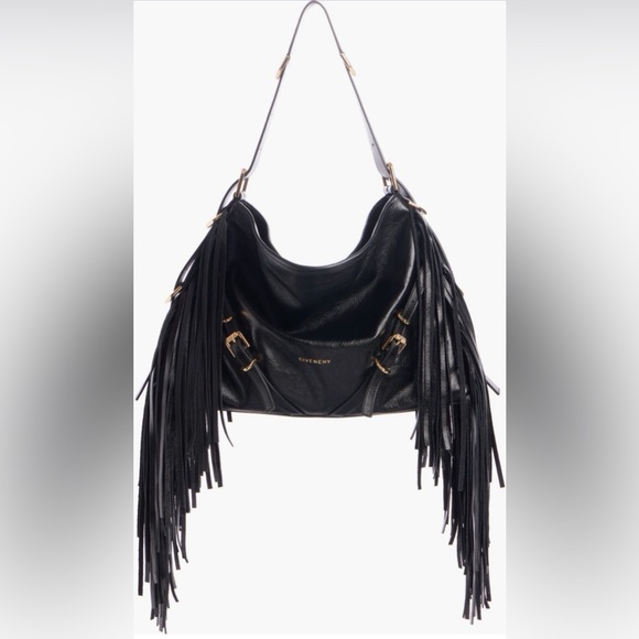 Givenchy Handbags - Givenchy Medium Voyou Fringe Leather Hobo Bag NEW Black Gold